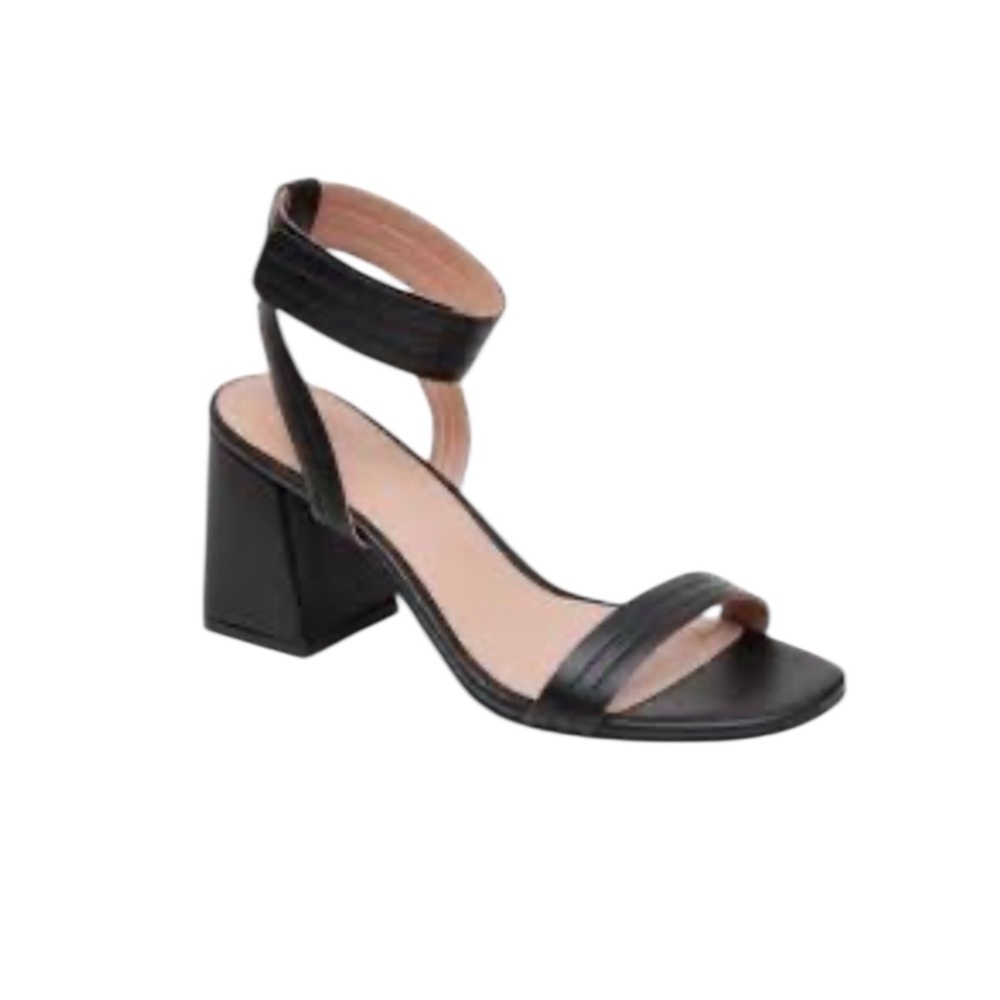 New Linea Paolo‎ Eden Black Ankle Strap Block Heel Sandals Summer Vegan Leather
